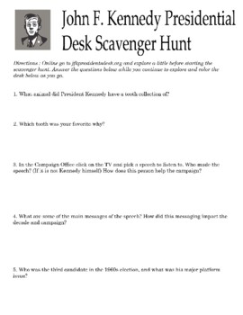 Preview of John F Kennedy Presidential Desk scavenger hunt: 1960s interactive activity