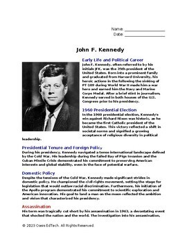 Preview of John F. Kennedy Worksheet