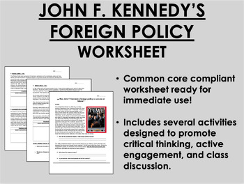 Preview of John F. Kennedy's Foreign Policy worksheet - 1960s Cold War - US History