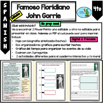 Preview of John Gorrie Famoso floridiano Spanish Famous Floridian  Editable PowerPoint 
