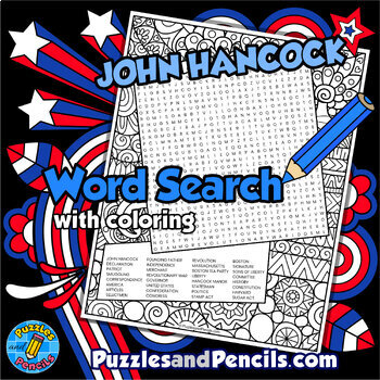 Preview of John Hancock Word Search Puzzle with Coloring | Founding Fathers Wordsearch