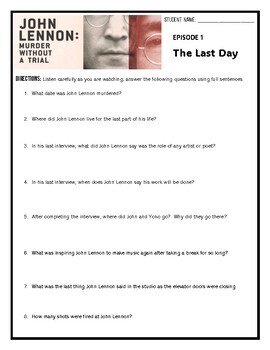 Preview of John Lennon Murder Without a Trial - The Last Day Student Comprehension Check
