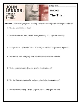 Preview of John Lennon Murder Without a Trial - The Trial Student Comprehension Check