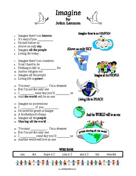 Song: IMAGINE - John Lennon - English ESL Worksheets for distance learning  and physical classrooms