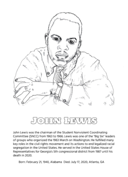 Preview of John Lewis Black History Coloring Page