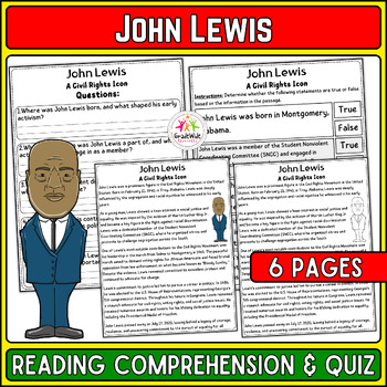 Preview of John Lewis Nonfiction Reading & Quiz | Black History Month Activity, BHM Reading