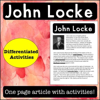 Preview of John Locke Reading Passage and Activities