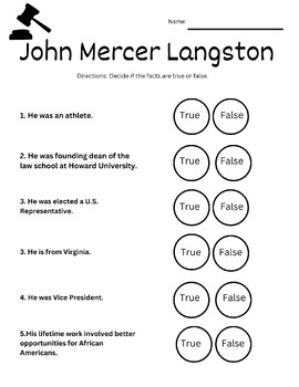 Preview of John Mercer Langston True/False Activity