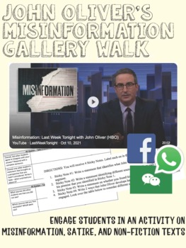 Preview of John Oliver Misinformation - Social Media - Sticky Note / Gallery Walk Activity