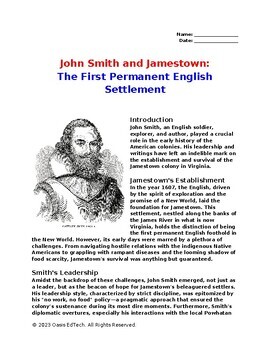 Preview of John Smith and Jamestown:  The First Permanent English Settlement Worksheet