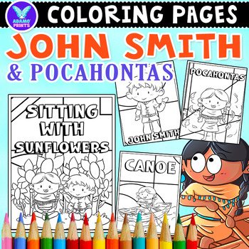 Preview of John Smith and Pocahontas Coloring Pages & Writing Paper Activities ELA No PREP