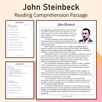 Preview of John Steinbeck Biography Reading Comprehension Printable