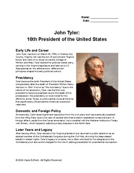 Preview of John Tyler: 10th President of the United States Information (Info) Guide