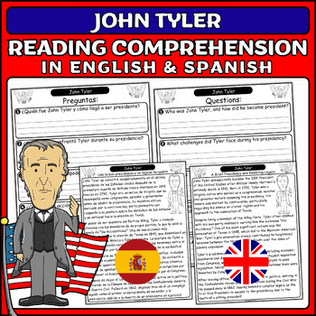 Preview of John Tyler: Presidents' Day Nonfiction Passage & Questions English & Spanish