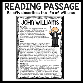 john williams biography worksheet