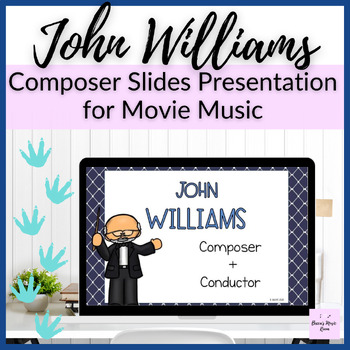 Preview of John Williams Slides Presentation about Movie Music + Themes that's interactive