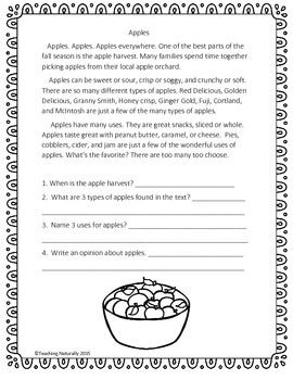 Johnny Appleseed Printable Reader by Teaching Naturally | TPT