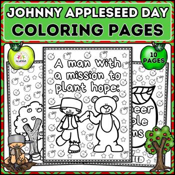 Preview of Johnny Appleseed Apple Coloring Pages | Johnny Appleseed Day Coloring Sheets
