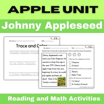 Preview of Johnny Appleseed Biography and Comprehension Apple Craft April Spring Activities