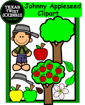 Preview of Johnny Appleseed Clipart worksheets, games, sequencing {Texas Twist Scribbles}