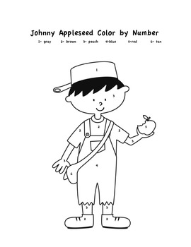 Johnny Appleseed Color by Number by Kelli Whitaker | TpT