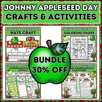 Preview of Johnny Appleseed Day Apple Bundle: Hat Crafts & Activities & Writing & Coloring.