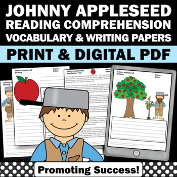 Preview of Johnny Appleseed Activities Nonfiction Reading Passage Comprehension Questions