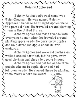 Johnny Appleseed Reading Comprehension Passage: Fun Johnny Appleseed ...