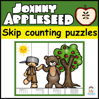 Preview of Johnny Appleseed Skip Counting Puzzles | Math Activity Worksheets