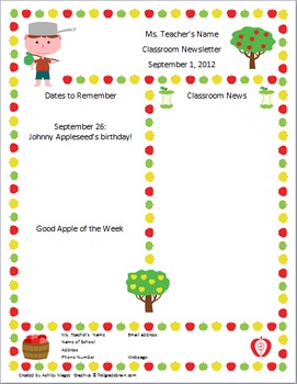 Preview of Johnny Appleseed Themed Newsletter (editable)