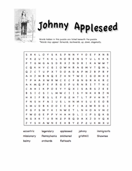 johnny appleseed word search puzzle packet by create n