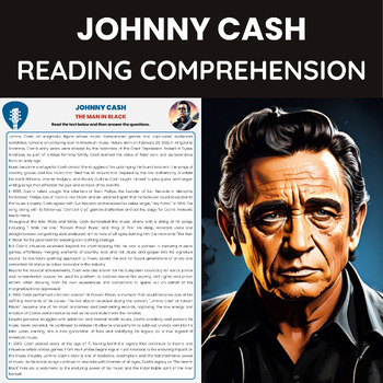 Preview of Johnny Cash Reading Comprehension Worksheet | Country Music Singer