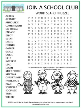 Preview of Join a School Club Word Search Puzzle Activity Worksheet Game | No Prep!