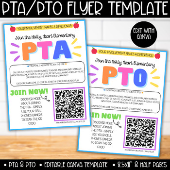 Preview of Join the PTA PTO Flyer Template, QR Code, Membership Drive, Newsletter Printable
