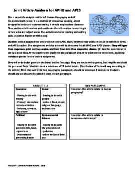 Preview of Joint Article Analysis for AP Human Geography and AP Environmental Science