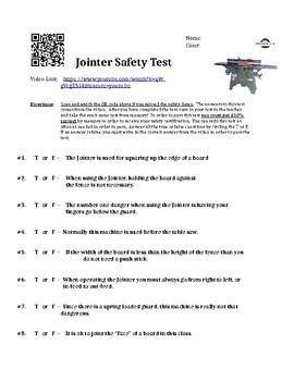 Preview of Jointer Safety Training and Safety Test (w/ my video)