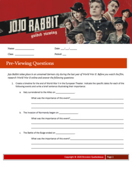 Preview of Jojo Rabbit (2019) Guided Viewing (Movie Guide) Worksheet