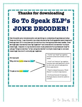 Preview of Joke Decoder - Brainstorm Meanings of Jokes/Idioms!