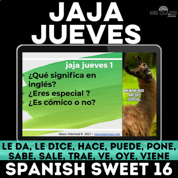 Preview of Jokes for Spanish class starters Jaja jueves Sweet 16 verbs Chistes for 1 year