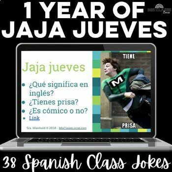 Preview of Jokes in Spanish bell ringers Spanish Joke of the Day 1 year Jaja jueves memes