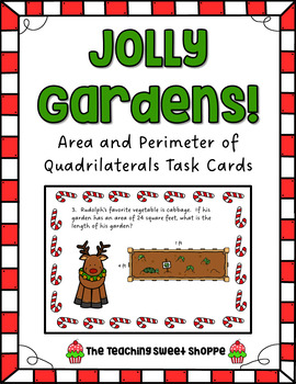Preview of Jolly Gardens!  Area and Perimeter of Quadrilaterals Christmas Task Cards