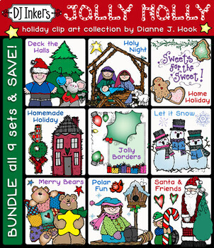 Preview of Jolly Holly Days - Winter Holiday and Christmas Clip Art - 9 Download Bundle