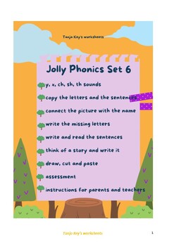 Jolly Phonics Set 6 (y, x, ch, sh, th) Kindergarten and Grade 1 Worksheets
