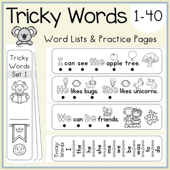 Preview of Jolly Phonics Tricky Words Word Lists 1-40 & Reading Practice Mini Books