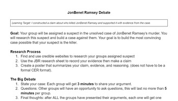 Preview of JonBenet Ramsey Class Debate Forensic Science Multi Day Project