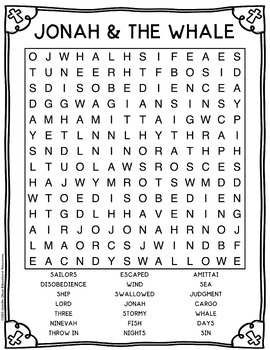 Jonah and the Whale Word Search by Jennifer Olson Educational Resources