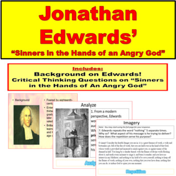 Preview of Jonathan Edwards and Sinners in the Hands of an Angry God PowerPoint