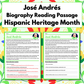 Preview of José Andrés Biography Reading Passage - Hispanic Heritage Month