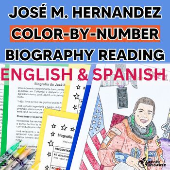 Preview of José M. Hernandez Color By Number Reading A Million Miles Away English & Spanish