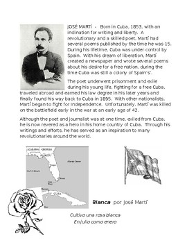 Preview of Jose Marti - Rosa Blanca Poem, Birography and Rubric
